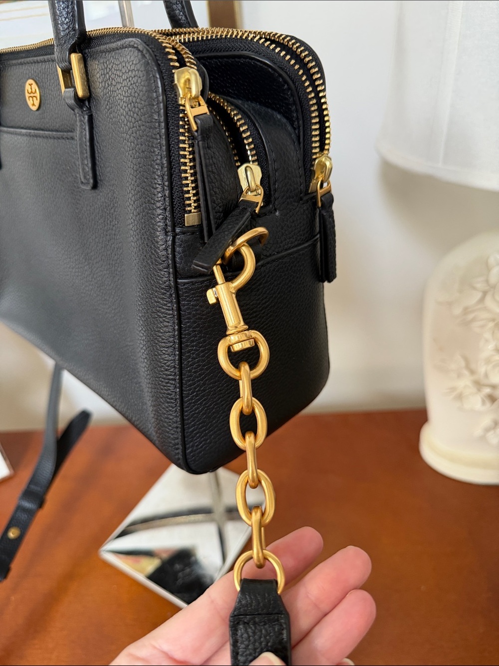 Tory Burch Black Pebbled Leather Satchel with Gold Hardware - Picture 10 of 15